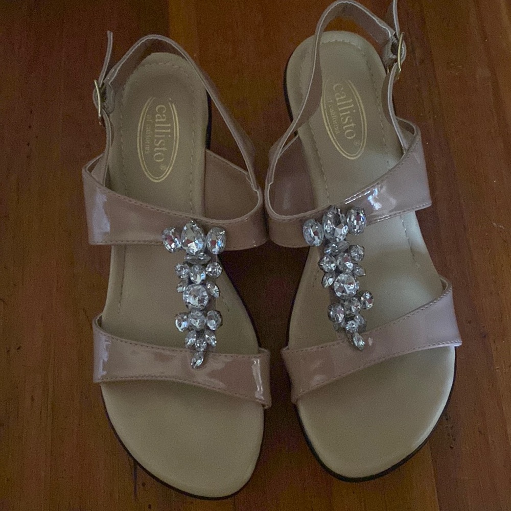 Callisto Women's Tan Sandals with Crystal Embellishments